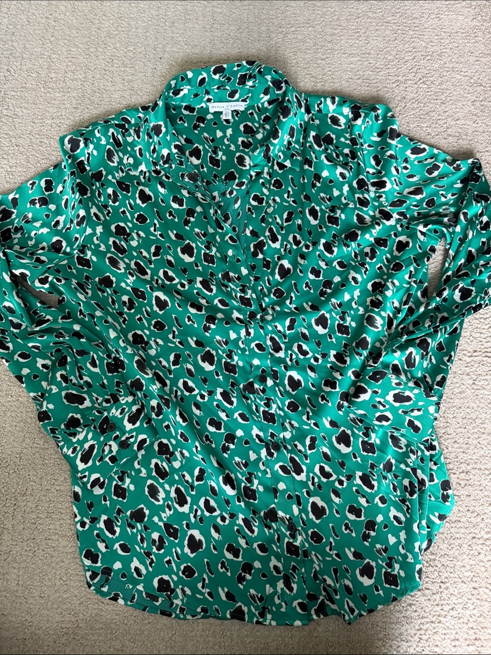 Green Animal-Print Button-Up Blouse